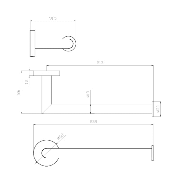 Technical Drawing: Nero Dolce Hand Towel Rail Chrome