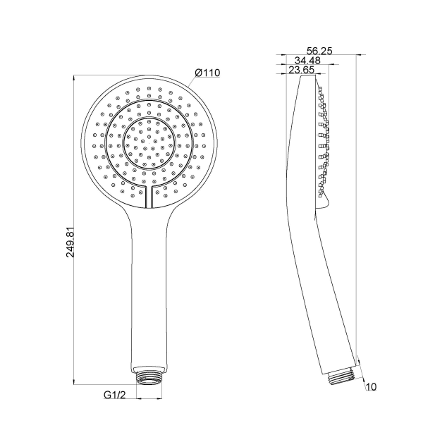 Technical Drawing: Nero Opal Air Hand Shower Chrome