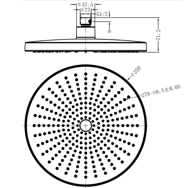 Technical Drawing: Nero Opal Shower Head Brushed Bronze