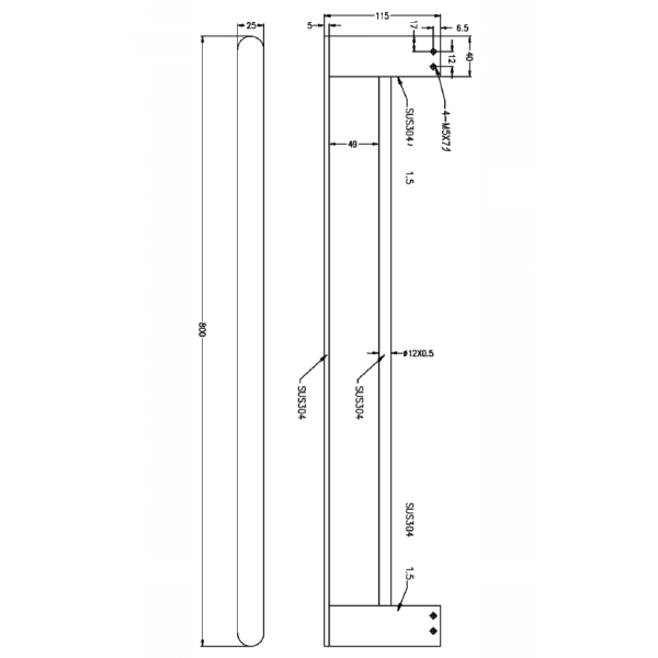 Technical Drawing: Nero Bianca Double Towel Rail 800mm Brushed Nickel