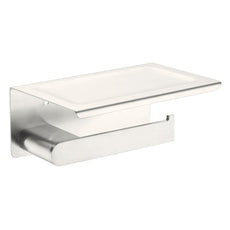 Nero Bianca Toilet Roll Holder with Shelf Brushed Nickel | The Blue Space