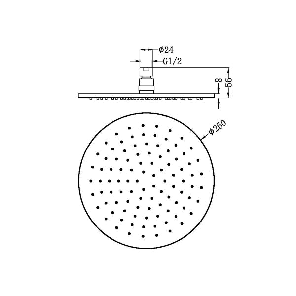 Technical Drawing: Nero 250mm Round Shower Head