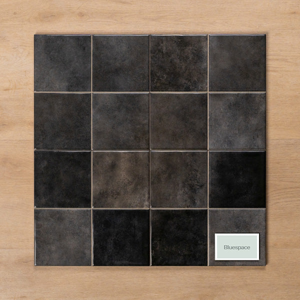 Madrid Scored Charcoal Gloss Cushioned Edge Ceramic Wall Tile 243x243mm Straight Pattern - The Blue Space