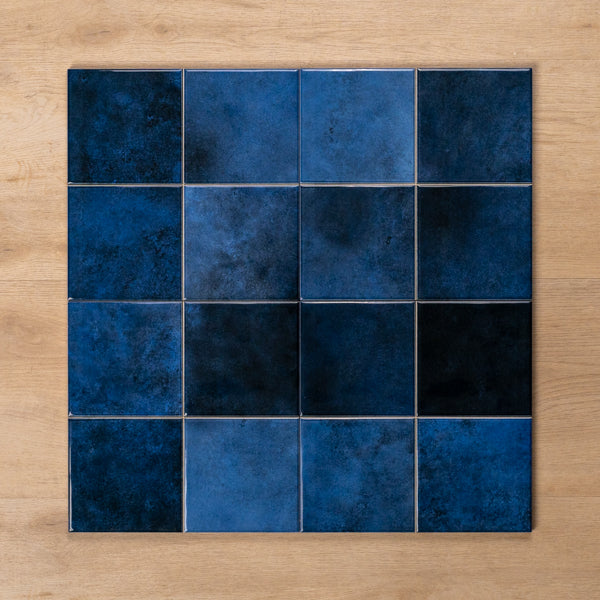 Madrid Scored Blue Gloss Cushioned Edge Ceramic Wall Tile 243x243mm