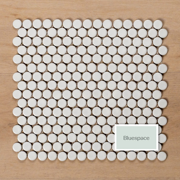 Mooloolaba Gloss White Porcelain Penny Round Mosaic Tile 20x20mm - The Blue Space