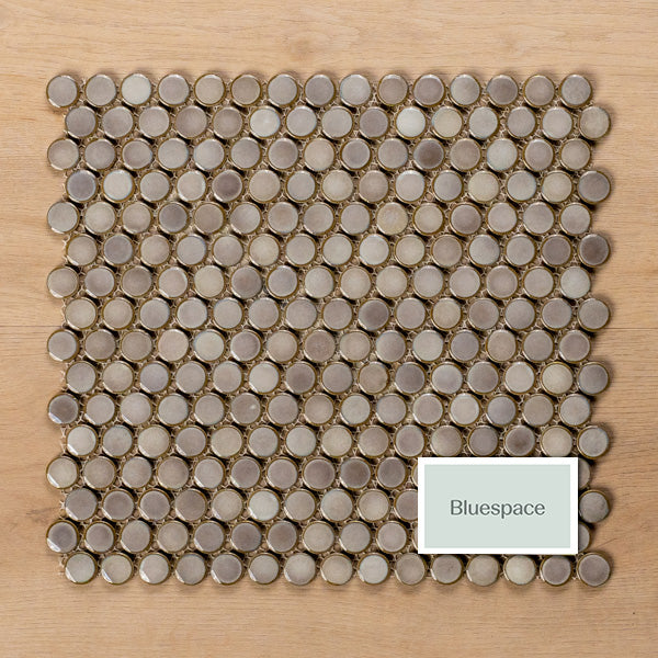 Mooloolaba Gloss Tea Porcelain Penny Round Mosaic Tile 20x20mm - The Blue Space