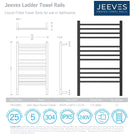 Technical Drawing: Thermogroup 12 Bar Jeeves Heated Towel Ladder 620w x 870h - Black