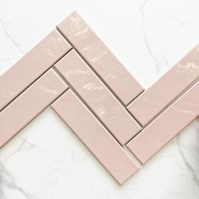 Pastel Pink Bella Subway Tile Gloss 65 x 265 x 7mm Ceramic