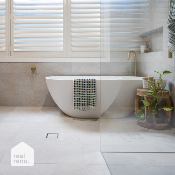 Fienza Nero 1400mm Matte White Stone Bath at The Blue Space Real Reno