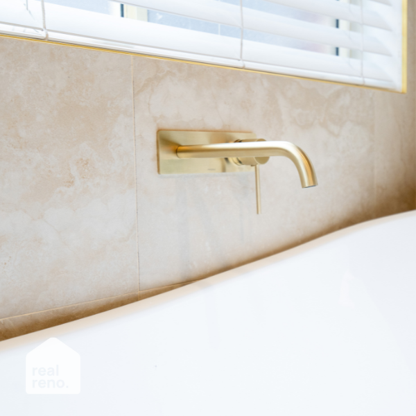 Phoenix Vivid Slimline Wall Basin/Bath Set 230mm Curved-Brushed Gold - The Blue Space Real Reno