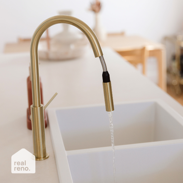 Phoenix Vivid Slimline Pull Out Sink Mixer - Brushed Gold - the blue space Real Reno