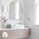 ADP Waverley, Cabinet Colour - Coastal Oak Benchtop Colour - Bright White Basins - ADP Margot Above Counter Matte White x 2 Taphole - 0 Taphole (Wall Taps) | Real Reno