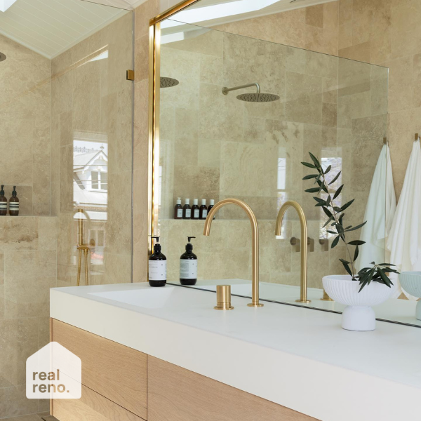 Caroma Urbane II Right Angle Shower Arm Brushed Brass - The Blue Space Real Reno