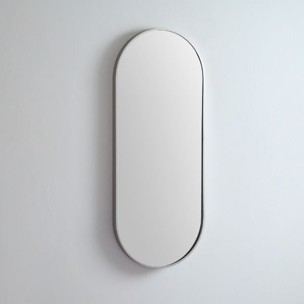 Remer Modern Oblong 1210mm aluminium framed mirror in Brushed Nickel - The Blue Space