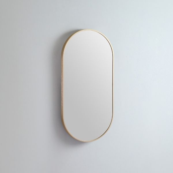 Remer Modern Oblong 910mm aluminium framed mirror in Brushed Brass - The Blue Space