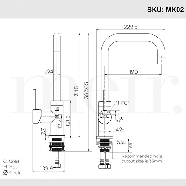 Meir Round Kitchen Mixer - Champagne Dimensions - The Blue Space