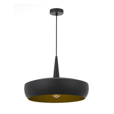 Telbix Sabra ES 45cm Pendant - Black designer pendant light with brass interior | Online at The Blue Space
