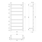 Thermogroup 8 Bar Thermorail Heated Towel Ladder 530 x 1120 x 122 Brushed SS Technical Drawing - The Blue Space