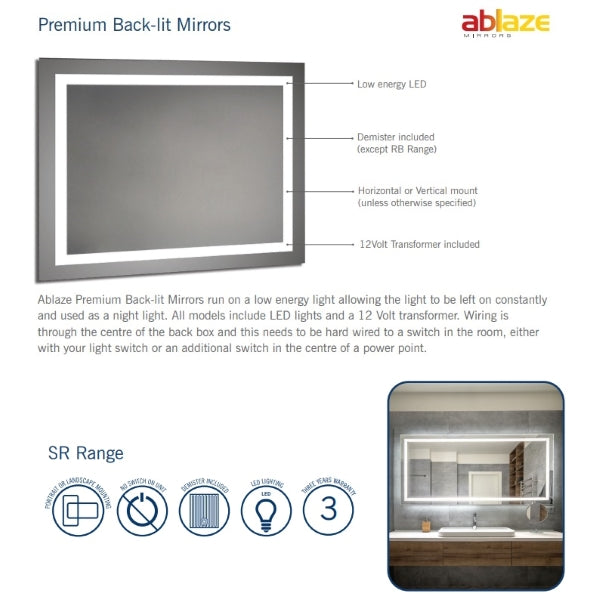 Product Features: Thermogroup SR Range Premium LED Backlit Mirror (Cool Light)
