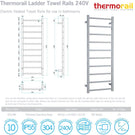 Technical Specification: Thermorail 10 Bar Square Heated Rail 450w x 1200h - Polished SS