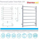 Technical Specification: Thermogroup 7 Bar Square Heated Towel Ladder 600w x 800h - Polished SS