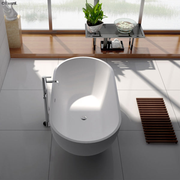 Fienza Nero 1780mm Matte White Stone Bath birdseye view