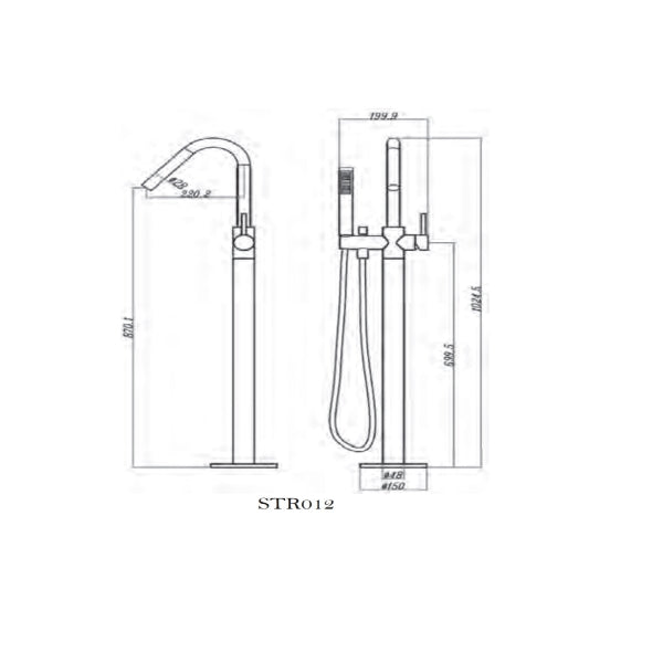 Technical Drawing: Star Round Floor Mixer with Hand Shower