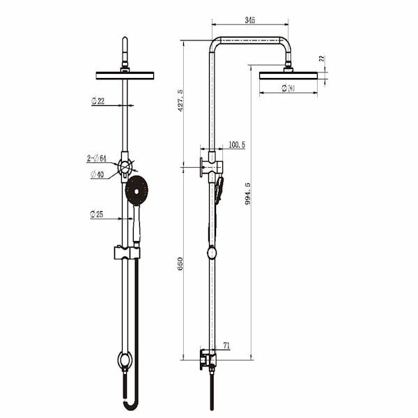 Technical Drawing: Star Twin Exposed Rail Shower System ABS Head Chrome