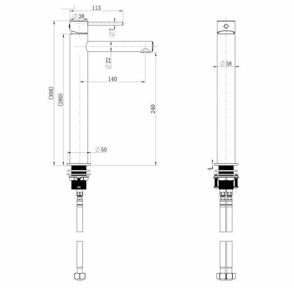 Technical Drawing: Star Mini High Rise Basin Mixer PVD Brushed Bronze