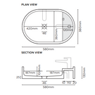 Nood Co Shelf Oval Wall Hung Basin Technical Drawing - The Blue Space