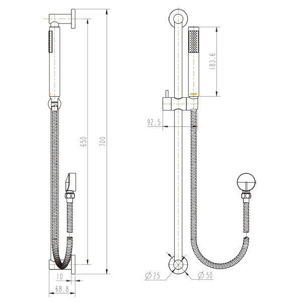 Technical Drawing: Star Hand Shower On Rail Champagne