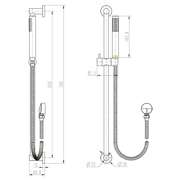 Technical Drawing: Star Hand Shower On Rail Matte Black