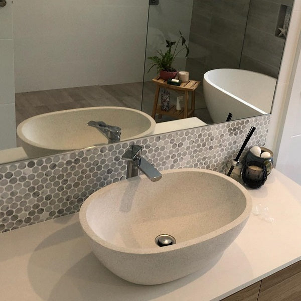 Sussana Stone Basin 530mm in White Onyx finish | The Blue Space