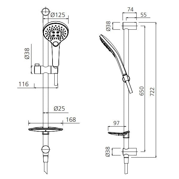 Technical Drawing - Oliveri Rome Shower on Rail Classic Gold