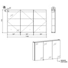 Belbagno Aluminium LED Mirror Cabinet 1200mm Technical Drawing - The Blue Space