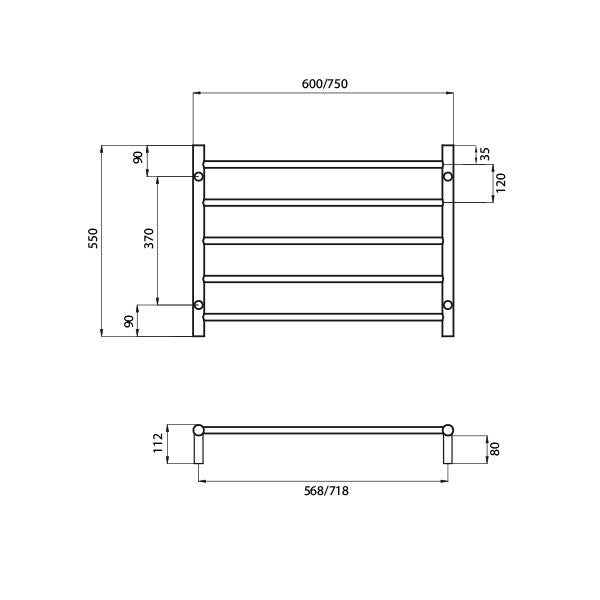 Radiant Round 5 Bar Non-Heated Rail 750mmx550mm Polished Stainless Steel