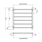 Radiant Round 6 Bar Non-Heated Rail 700mmx830mm Technical Drawing - The Blue Space
