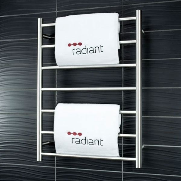 Radiant Round 7 Bar Heated Rail 600mmx800mm Brushed Stainless Steel - The Blue Space
