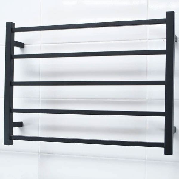 Radiant Square 5 Bar Heated Rail 750mmx550mm Matte Black - The Blue Space