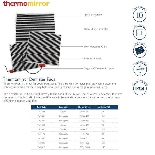 Product Features: Thermomirror Demister Pad