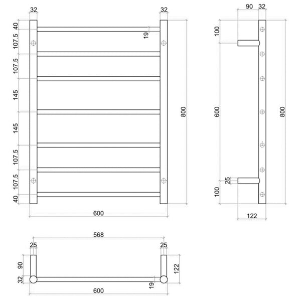 Thermogroup 7 Bar Heated Towel Rail White Satin 600mm