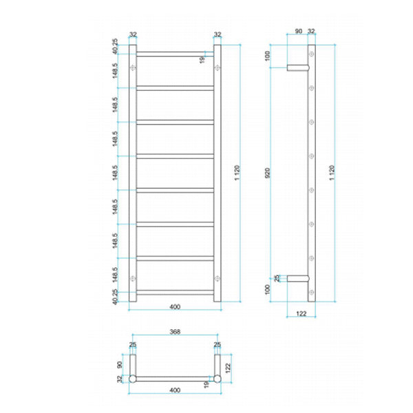 Thermogroup 8 Bar Thermorail Heated Towel Ladder 400mm