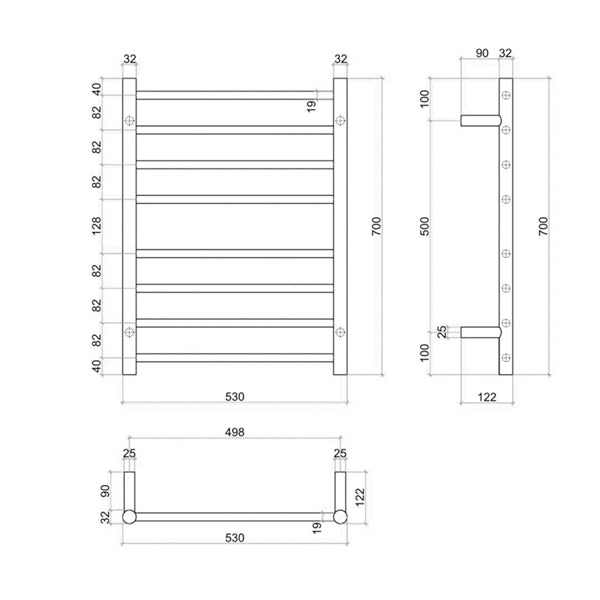 Thermogroup 8 Bar Thermorail Heated Towel Ladder 530mm