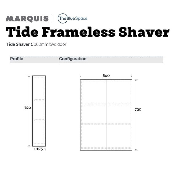 Marquis Tide Shaving Cabinet 600mm two door - The Blue Space