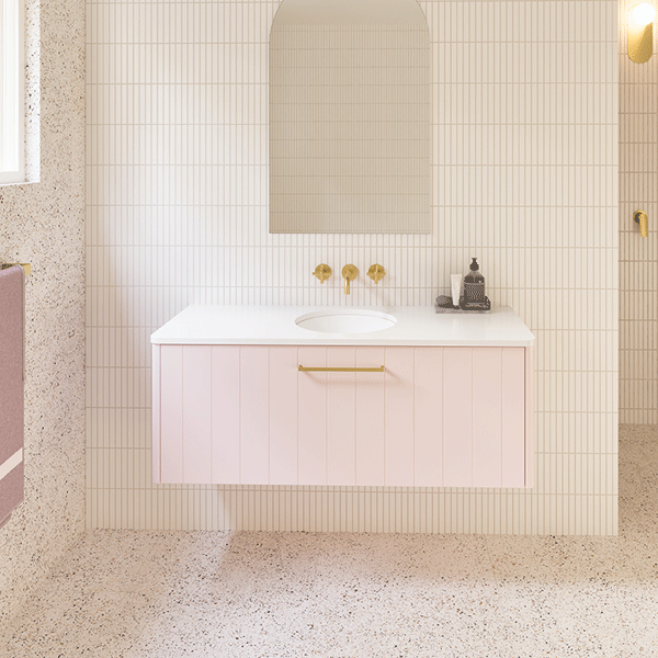Timberline Saba Wall Hung Vanity With Under Counter Basin 1200mm Pink Cabinet Finish in modern bathroom design - The Blue Space