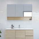 Timberline San Remo Shaving Cabinet 1200mm with chrome tapware on Timberline Nevada wall hung vanity- The Blue Space