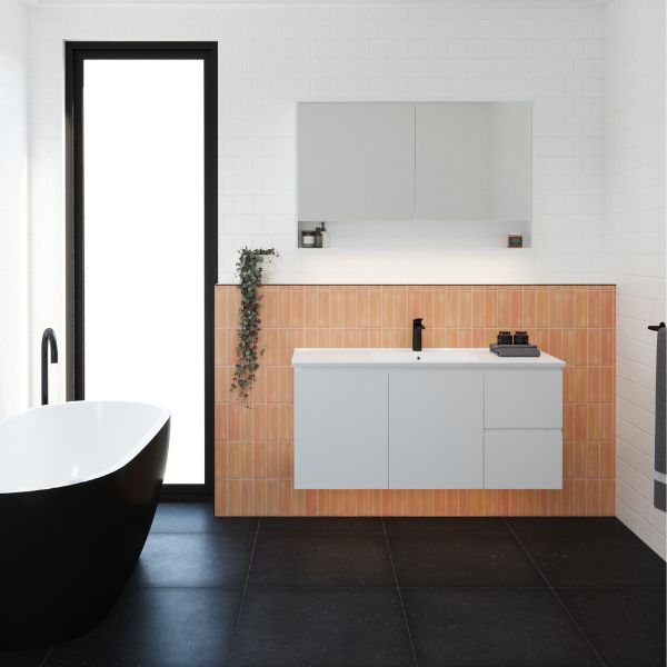 Timberline Swift Satin White 1200mm Vanity with Ceramic Top - The Blue Space