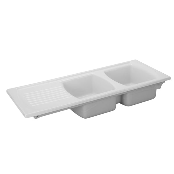 Turner Hastings Lusitano 120 x 50 Recessed Fine Fireclay Kitchen Sink - Double Bowl, Single Drainer side view