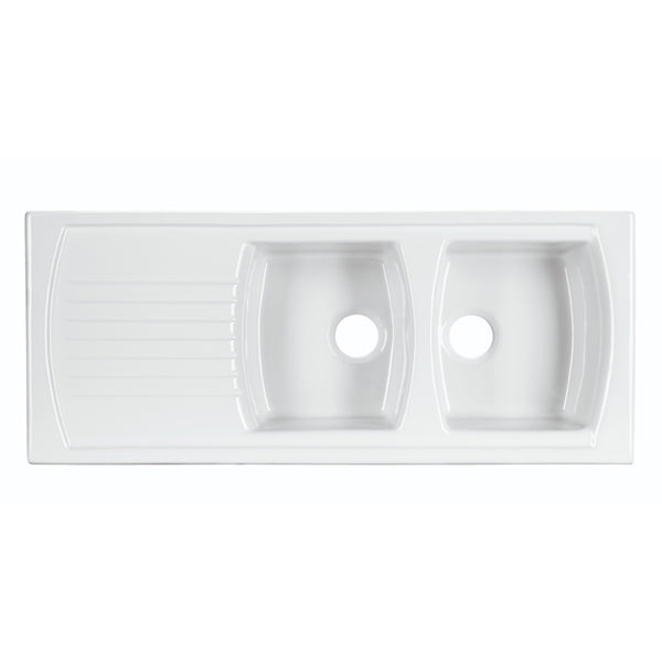 Turner Hastings Lusitano 120 x 50 Recessed Fine Fireclay Kitchen Sink - Double Bowl, Single Drainer online at The Blue Space