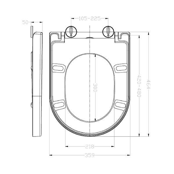 Technical Drawing - Fienza Universal UF Toilet Seat White